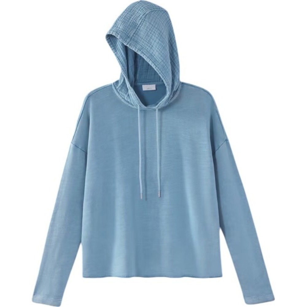NWT J Jill Blue Chambray Cotton Hoodie Pullover Relaxed Fit Women Size S Casual‎